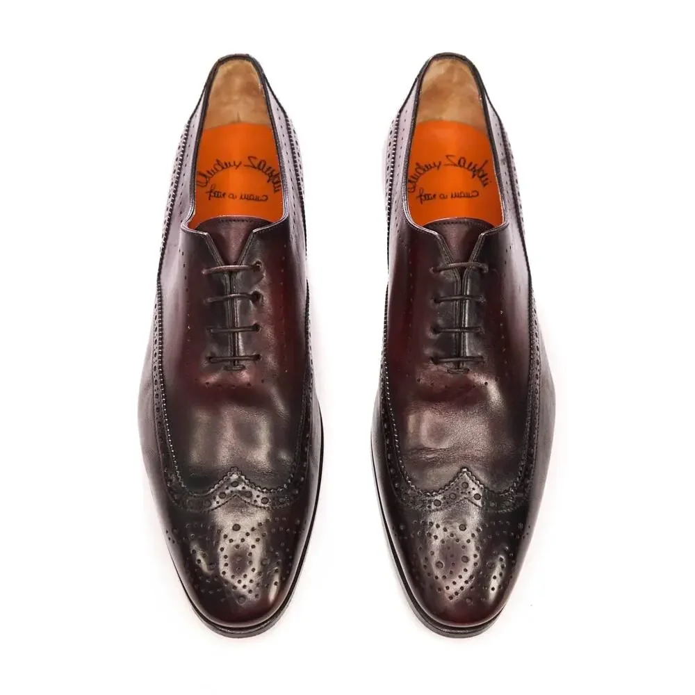 $1,295 SANTONI - Oxblood Leather Wingtip Oxfords - US 12 (11UK)